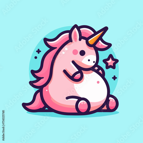 Cute fat unicorn vector illustration. logo icon sticker tattoo.