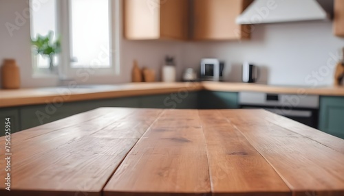  empty clean table in front of kitchen  modern interior design