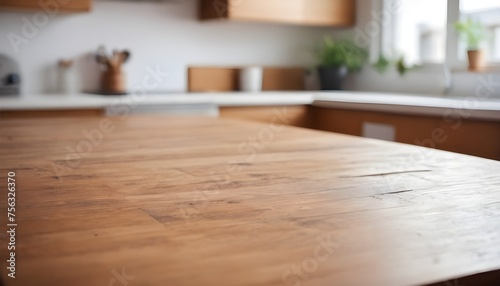 empty clean table in front of kitchen  modern interior design  