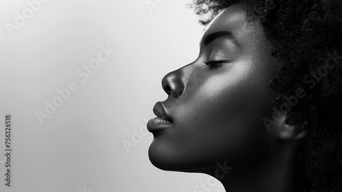 Elegant monochrome portrait of a woman with space for text on International Women's Day