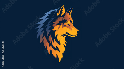 Stylized wolf illustration in vibrant orange and blue tones