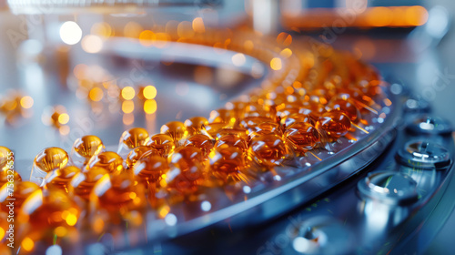 Industrial pharmaceutical machinery with vibrant gel capsules © Robert Kneschke