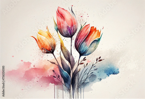 abstract watercolor background with flowers