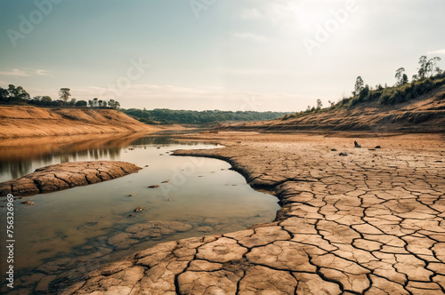 Dry river. The water is leaving. Drought. Changing of the climate.