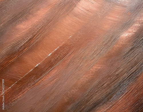 A copper surface with a brushed finish, displaying the metal's warm tones and the linear texture from the brushing technique.