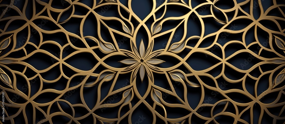 Abstract classic golden pattern with Arabian-style ornament in a geometric background. Trend in interior decoration. Abstract classic golden pattern with Arabian-style ornament in a geometric background. Trend in interior decoration.
