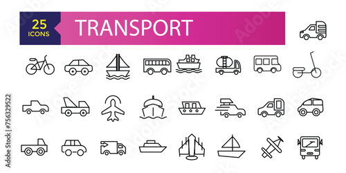 Simple Set of Transport Related Vector Line Icons. Contains such Icons as Taxi  Train  Tram and more. Traffic vector line icons set.