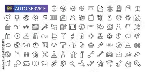 Set vector line icons with Auto Service, auto repair and transport with elements for mobile concepts and web apps.