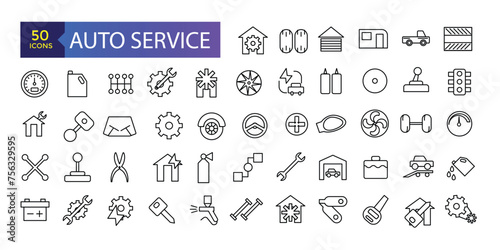 Set vector line icons with Auto Service, auto repair and transport with elements for mobile concepts and web apps.
