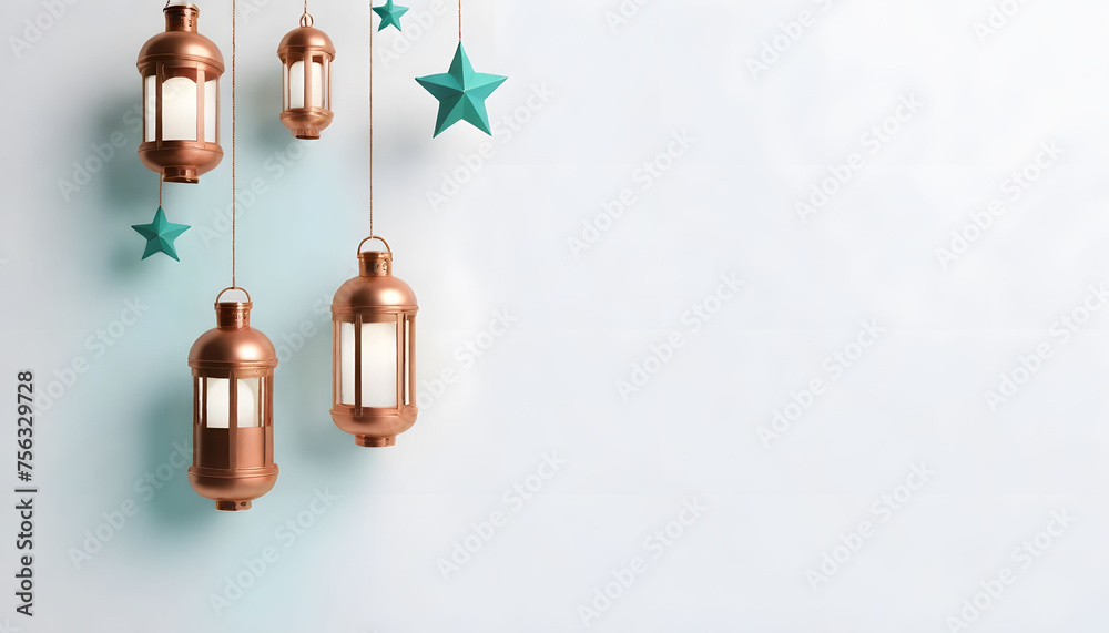 Obraz premium 3d model Various hanging copper and teal lanterns