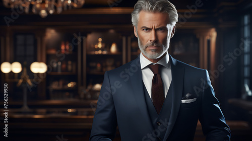 Captured with precision, the seasoned businessman consultant's portrait exudes professionalism and confidence, his gaze direct and unwavering against a backdrop of timeless elegance