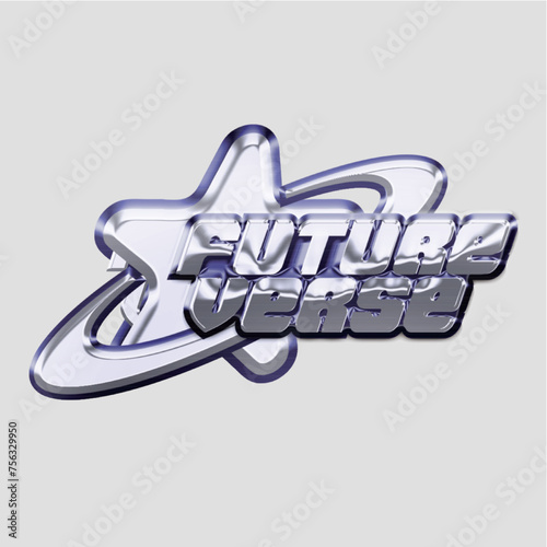 Y2K chrome text effect elements for design poster, streetwear in Y2K style. Vector abstract y2k typeface, typography and lettering in futurism aesthetics. 3d chrome effect