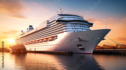 cruise ship in the port,cruise ship at sunset,ship, cruise, sea, boat, travel, ocean, water, liner photo