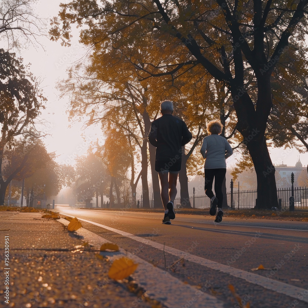 Photograph of a grandfather running in the street. Photograph of a grandfather running in the street.