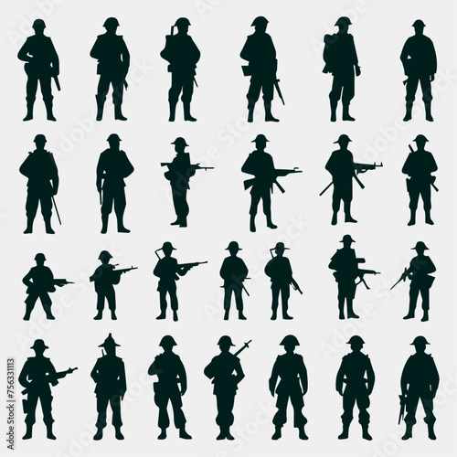 flat design soldier silhouette set
