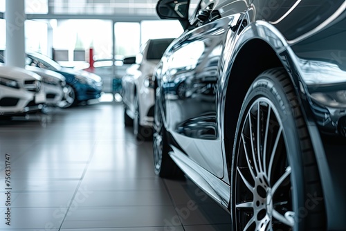 A car is parked in a showroom with other cars © Vasili