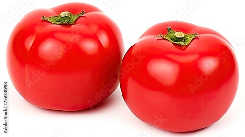 Two red tomatoes are shown on a white background © Vasili