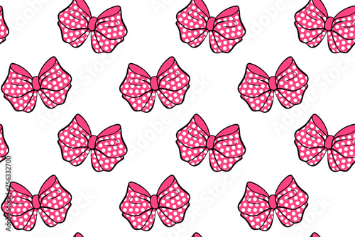 seamless pattern with pink polka dot bow