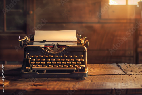 Vintage typewriter on a wooden table photo