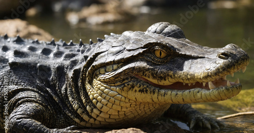 A close-up of a young caiman's eye reflecting the wild nature and danger of its tropical habitat.