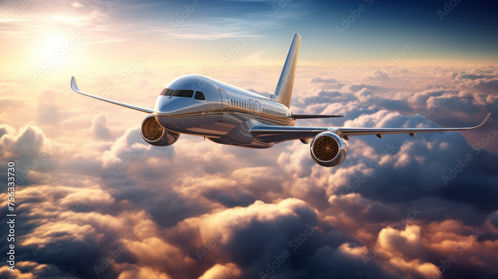 Aircraft soaring above the cloud-draped earth