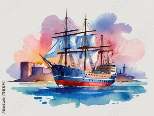 ship in the sea watercolor