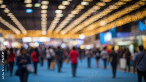 Abstract blur people in trade show expo background, business and industrial concept
