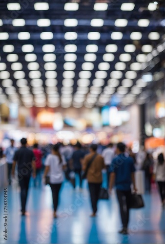 Abstract blur people in trade show expo background, business and industrial concept