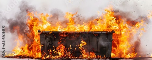 Uncontrolled dumpster fire spiraling on white background . Concept Disaster Scenes, White Backgrounds, Dumpster Fires, Uncontrolled Flames, Emergency Situations