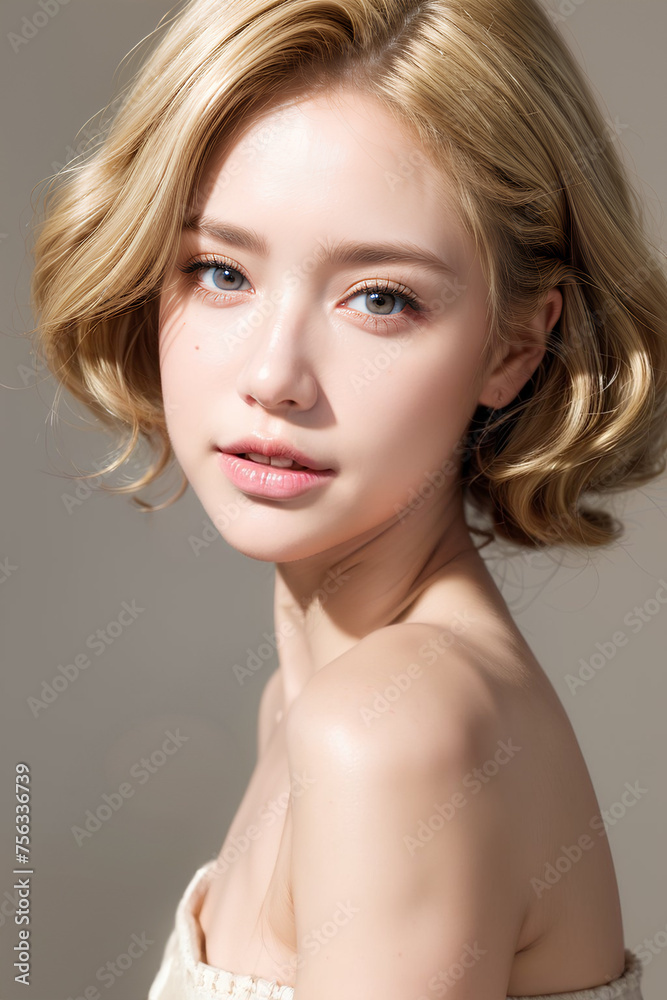 Naklejka premium Gorgeous Young Female Model - Fashion or Cosmetics Model - Beauty with Perfect Fine Features - Beautiful Smooth Hair