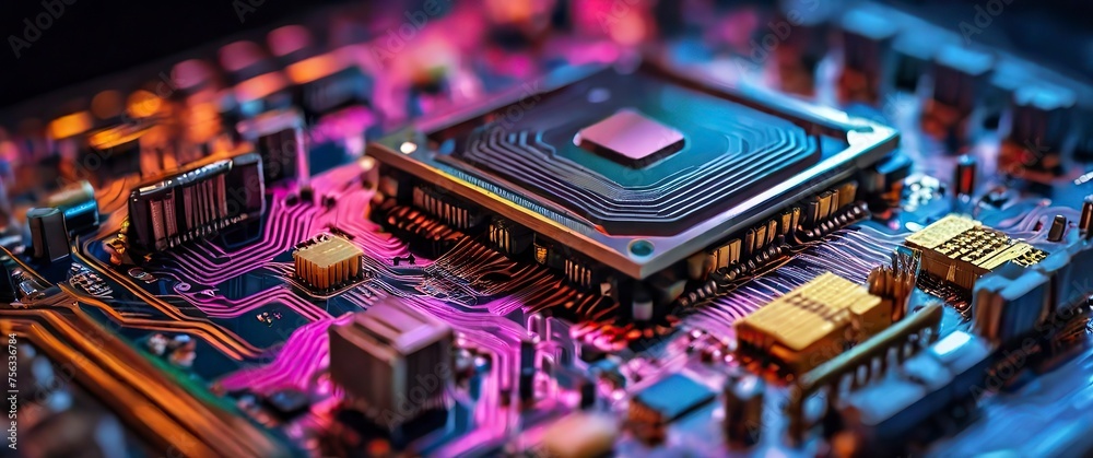 Obraz premium Abstract technology background with Close-up of electronic circuit board with processor Technology background 