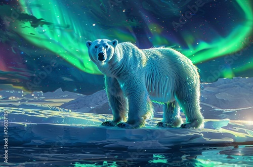 Glowing Polar Bear in the Arctic A Stunning Sight for the Full Moon Generative AI