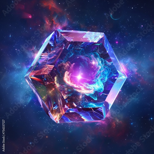 Crystal Cosmic A Celestial Cube in the Universe Generative AI
