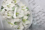 Bouquet of white lilies. Marshmallow bouquet. Marshmallow flowers. Homemade marshmallows. close-up