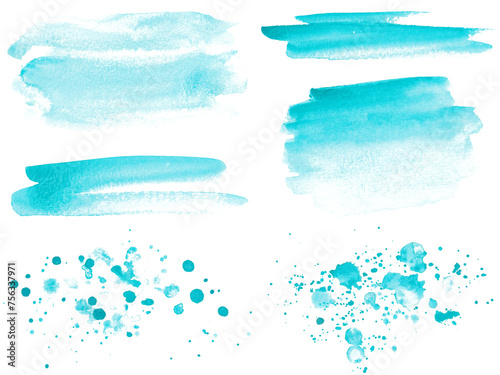 blue watercolor splashes and brush strokes