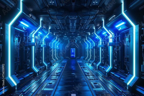 Neon-Lit Corridor A Futuristic Space for Monthly Meetups Generative AI