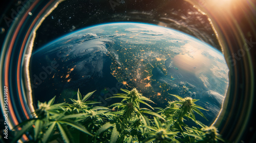 Fototapeta Naklejka Na Ścianę i Meble -  Marijuana grows on space station
