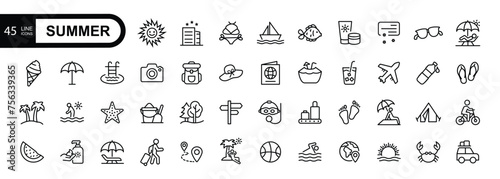 Summer, vacation, beach elements - minimal thin line web icon set. Editable stroke  icons collection. Simple vector illustration.