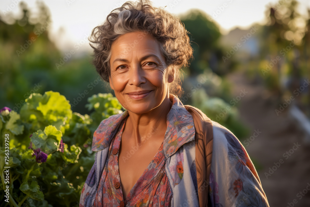 Middle aged farmer woman in the vegetable garden, closeup Middle aged farmer woman in the vegetable garden, closeup