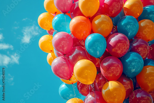 Colorful balloons against blue sky photo