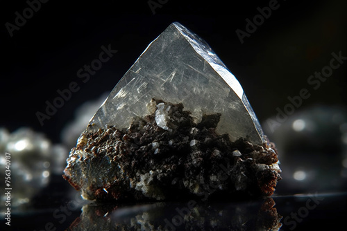 Forsterite is rare precious natural stone on black background. AI generated. Header banner mockup with space.