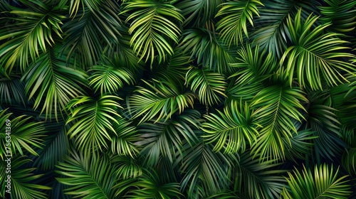 Realistic palm branches pattern  flat color background  isometric  view from top  bird eye view  professional studio shoot