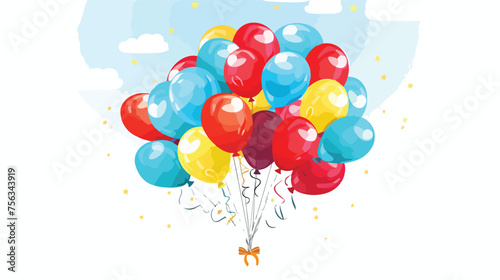A bundle of vibrant helium balloons lifting a child