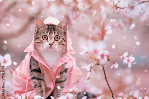 Purrfectly Pink A Feline Fashionista in a Blossoming Blouse Generative AI photo