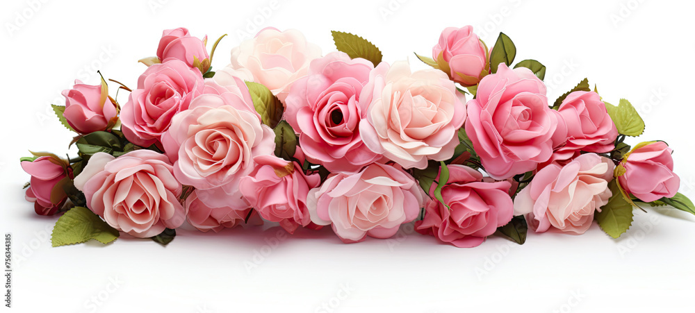A Bunch of Pink Roses on a White Background