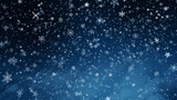 winter background, snowflakes on dark blue background, snowfall, falling snowflakes abstract Christmas backdrop
