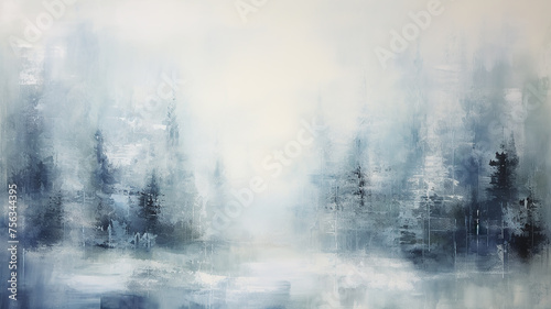 abstract winter forest landscape art  background background  in light gray and blue tones