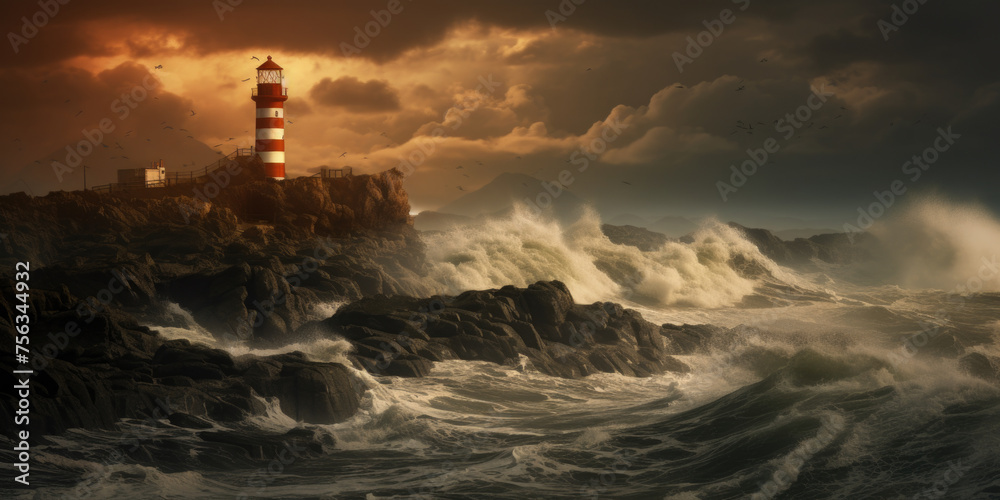 Lighthouse In Stormy Landscape - Leader And Vision Concept.