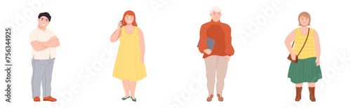 Fat People Characters with Full Body and Obesity Vector Set