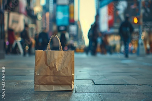 Shopping Bag on the Sidewalk A Monthly Event in the City Generative AI